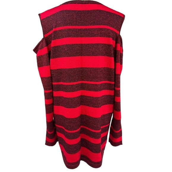 Questions Women's Red & Black Striped Cold Shoulder Sweater 2X metallic thread - Picture 11 of 13
